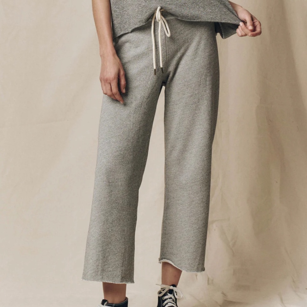 THE GREAT. Wide Leg Cropped Sweatpant in Pastel Stripe